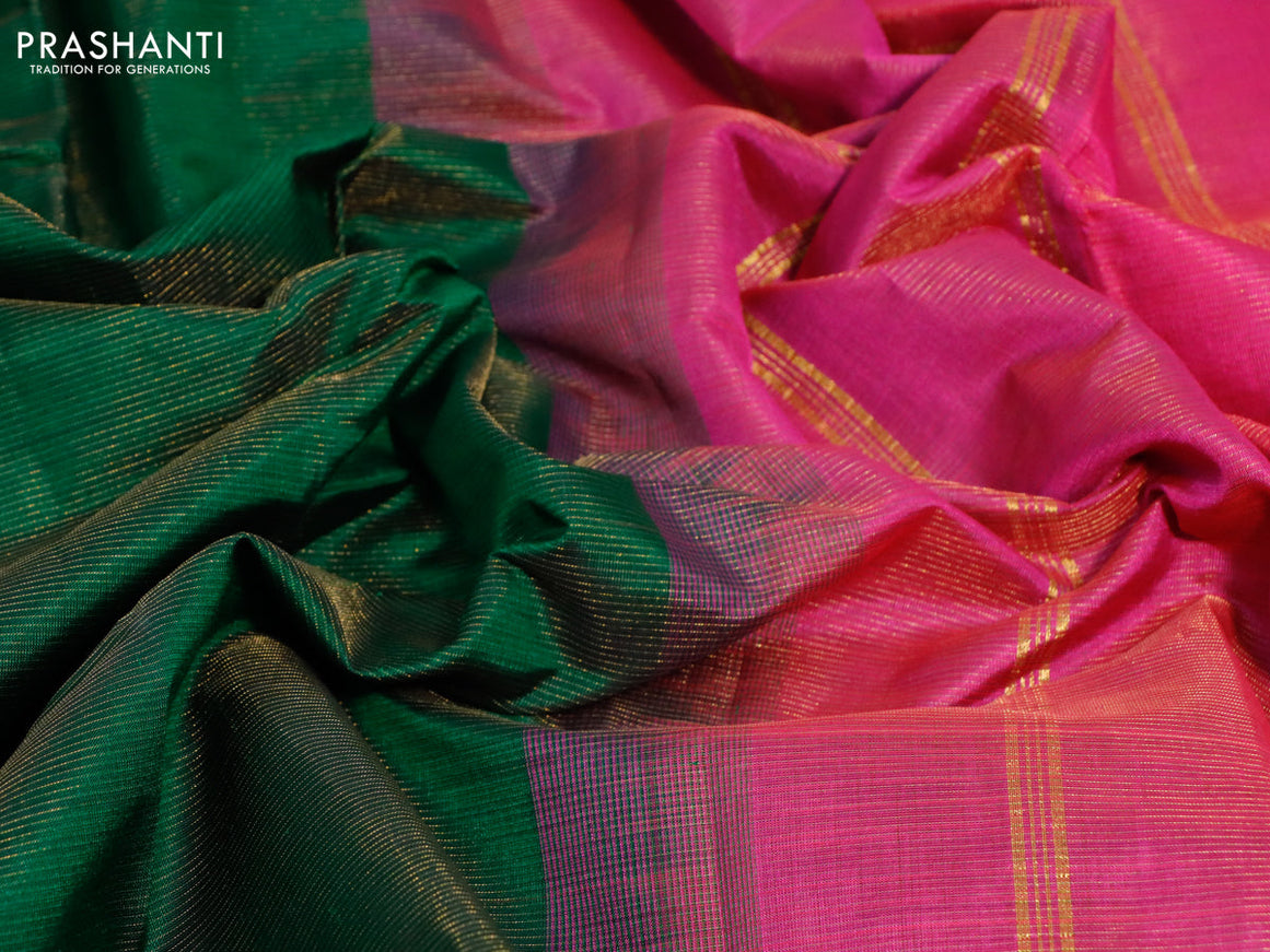 Silk cotton saree green and pink with allover vairaosi pattern and paisley zari woven border