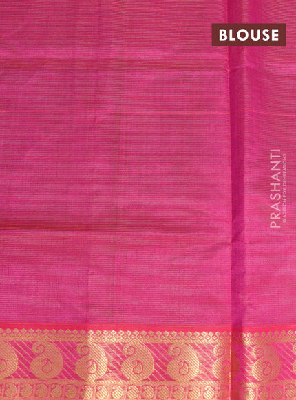 Silk cotton saree green and pink with allover vairaosi pattern and paisley zari woven border