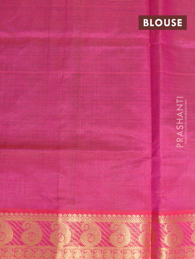 Silk cotton saree green and pink with allover vairaosi pattern and paisley zari woven border