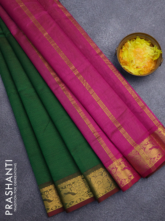 Silk cotton saree green and magenta pink with allover vairaosi pattern and zari woven border