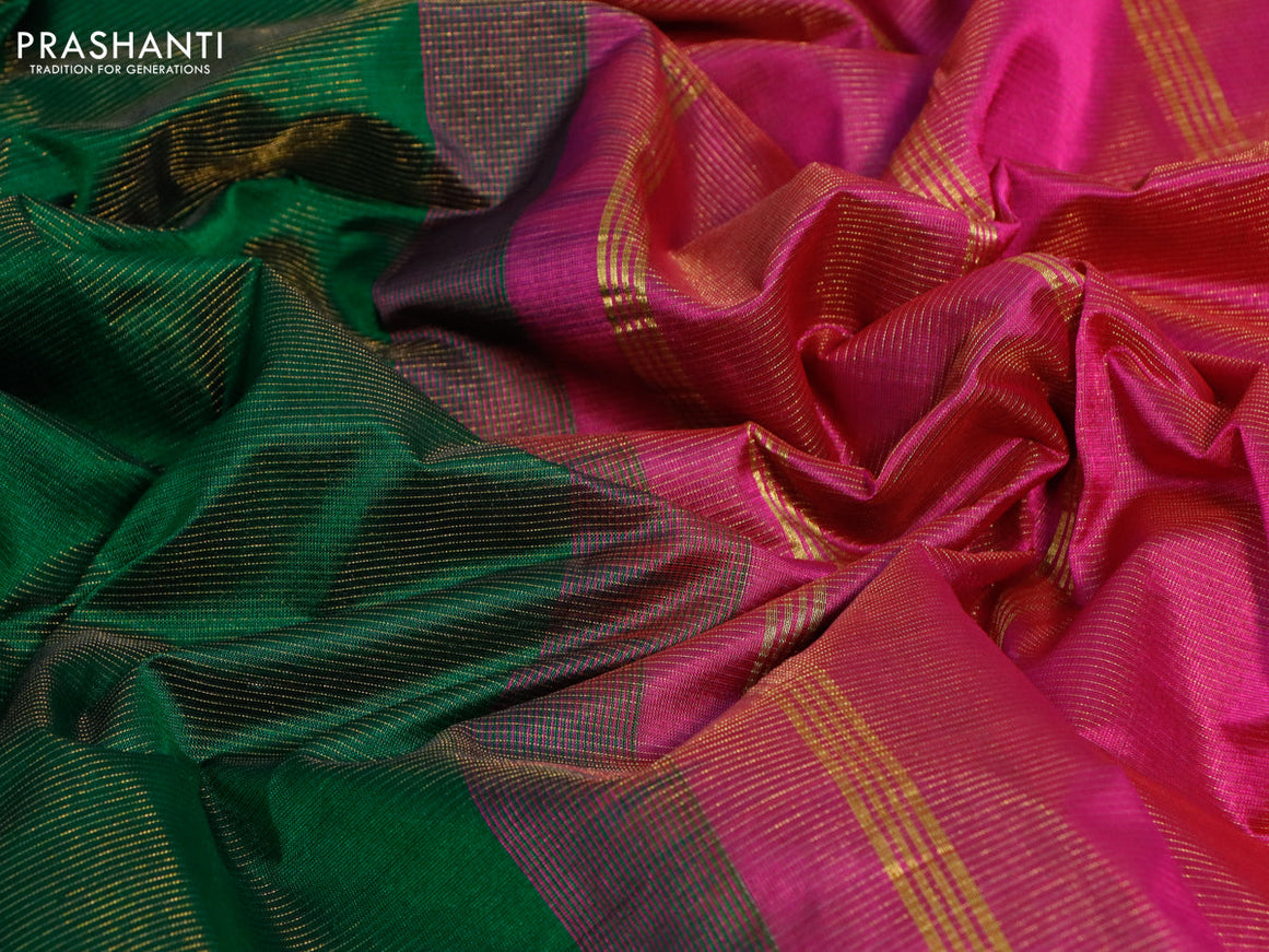 Silk cotton saree green and magenta pink with allover vairaosi pattern and zari woven border