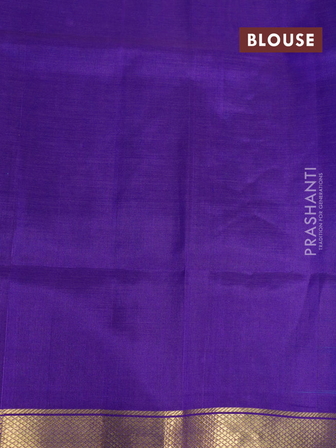 Silk cotton saree light blue and violet with plain body and zari woven border