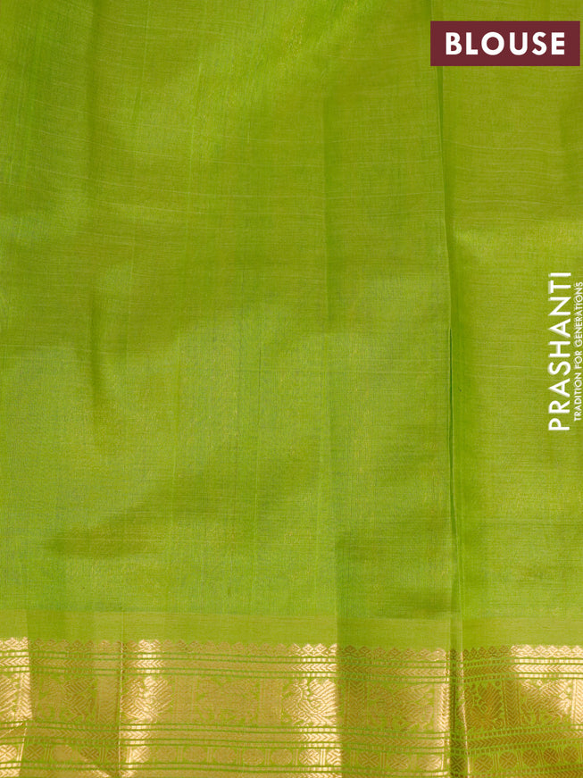 Silk cotton saree maroon and light green with plain body and annam zari woven border