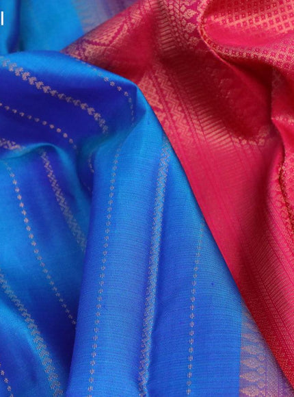 Pure kanjivaram silk saree dual shade of blue and pink with allover zari weaves and simple border