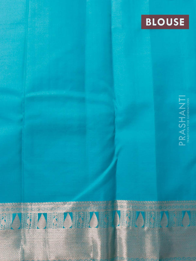 Pure kanjivaram silk saree pink and teal blue with allover self emboss & zari buttas and zari woven border