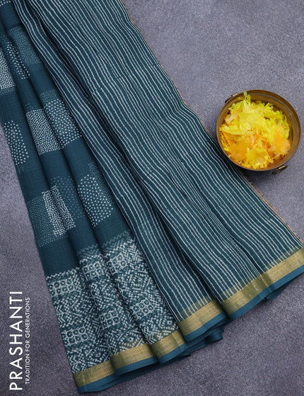 Kota saree peacock green with allover geometric butta prints and zari woven border