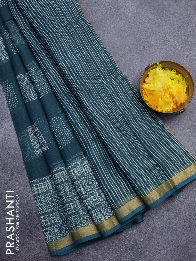 Kota saree peacock green with allover geometric butta prints and zari woven border