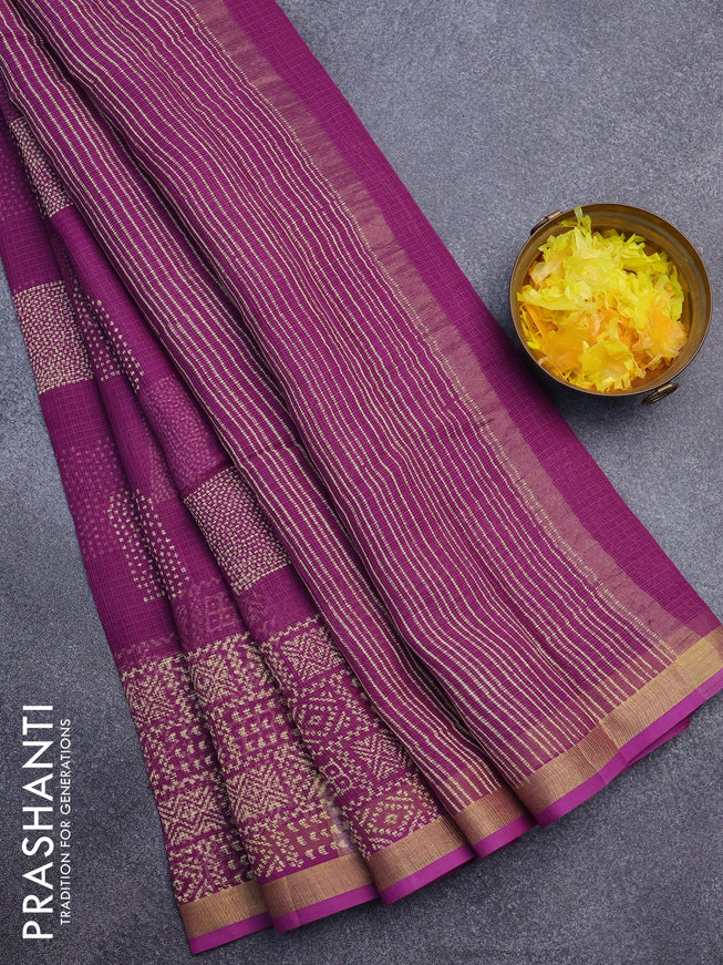 Kota saree purple with allover geometric butta prints and zari woven border