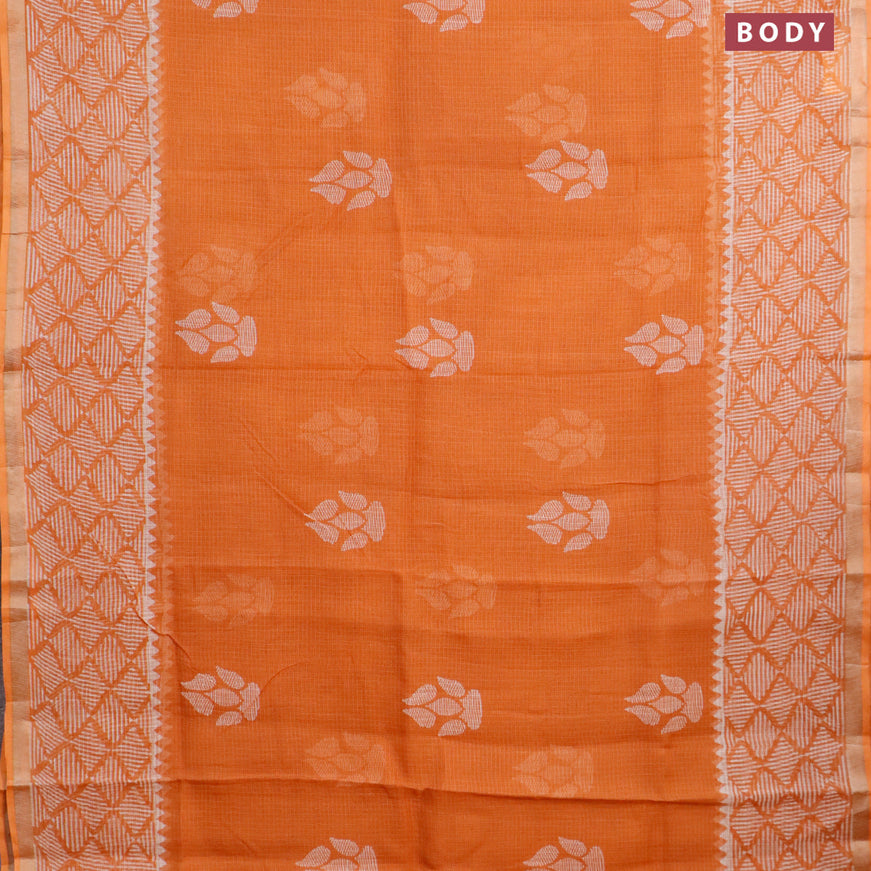 Kota saree orange with butta prints and zari woven border
