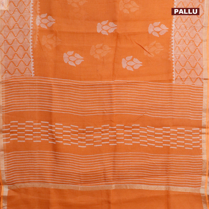 Kota saree orange with butta prints and zari woven border