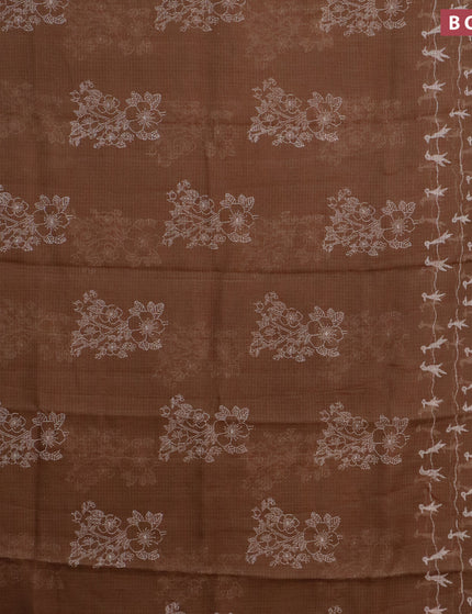 Kota saree brown with floral butta prints and zari woven border