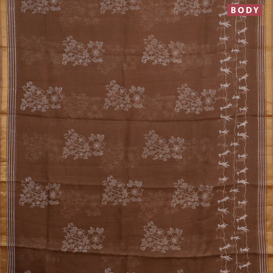 Kota saree brown with floral butta prints and zari woven border