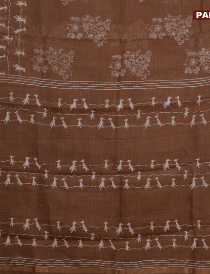 Kota saree brown with floral butta prints and zari woven border