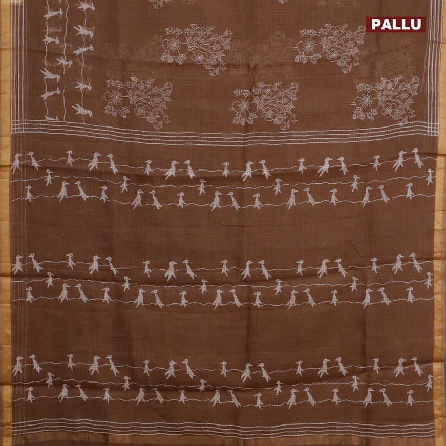 Kota saree brown with floral butta prints and zari woven border