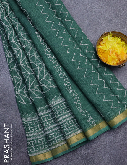 Kota saree green with allover geometric prints and zari woven border