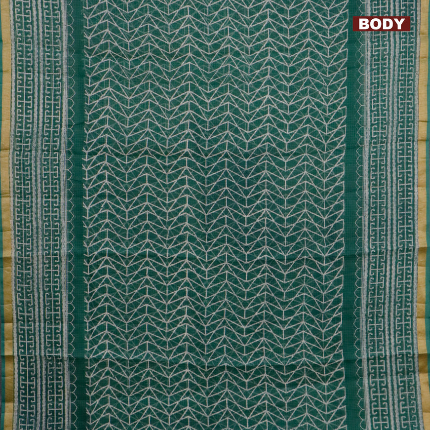 Kota saree green with allover geometric prints and zari woven border