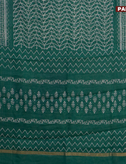 Kota saree green with allover geometric prints and zari woven border