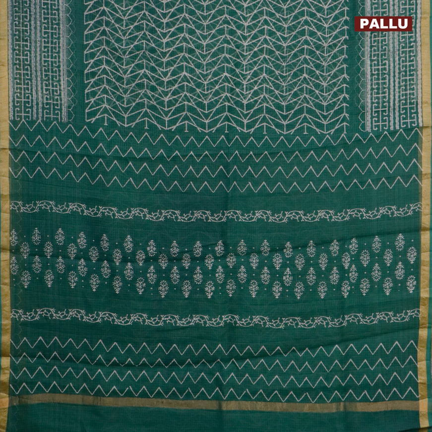 Kota saree green with allover geometric prints and zari woven border