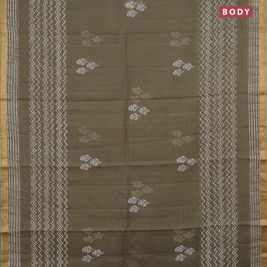 Kota saree dark sap green with floral butta prints and zari woven border