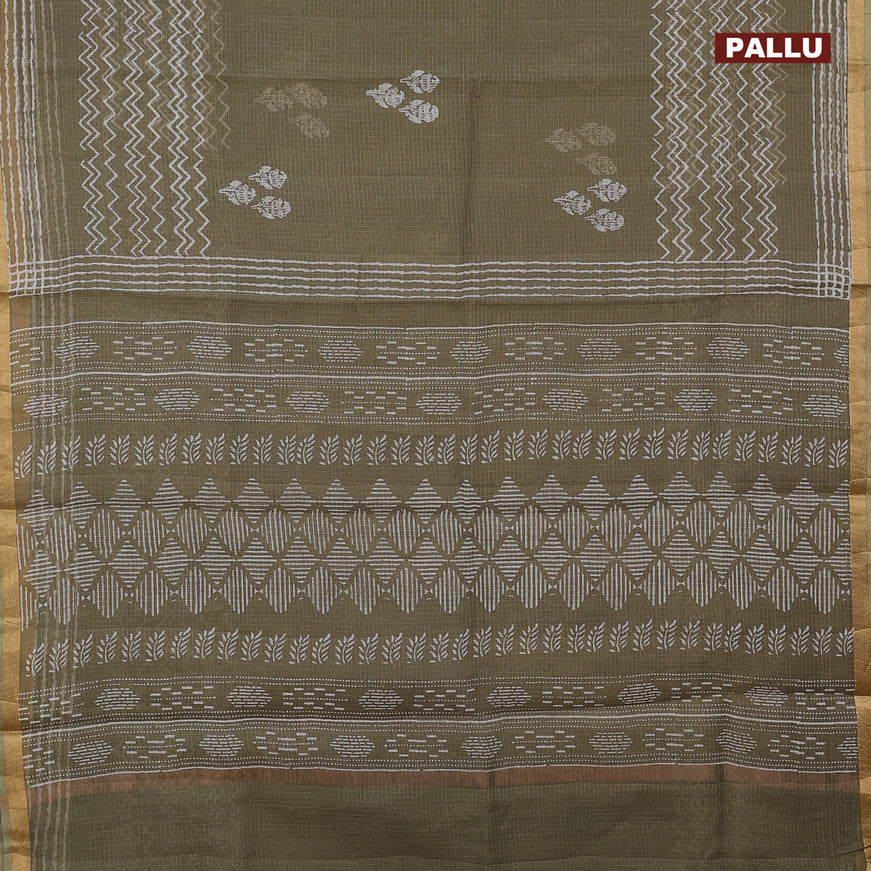 Kota saree dark sap green with floral butta prints and zari woven border