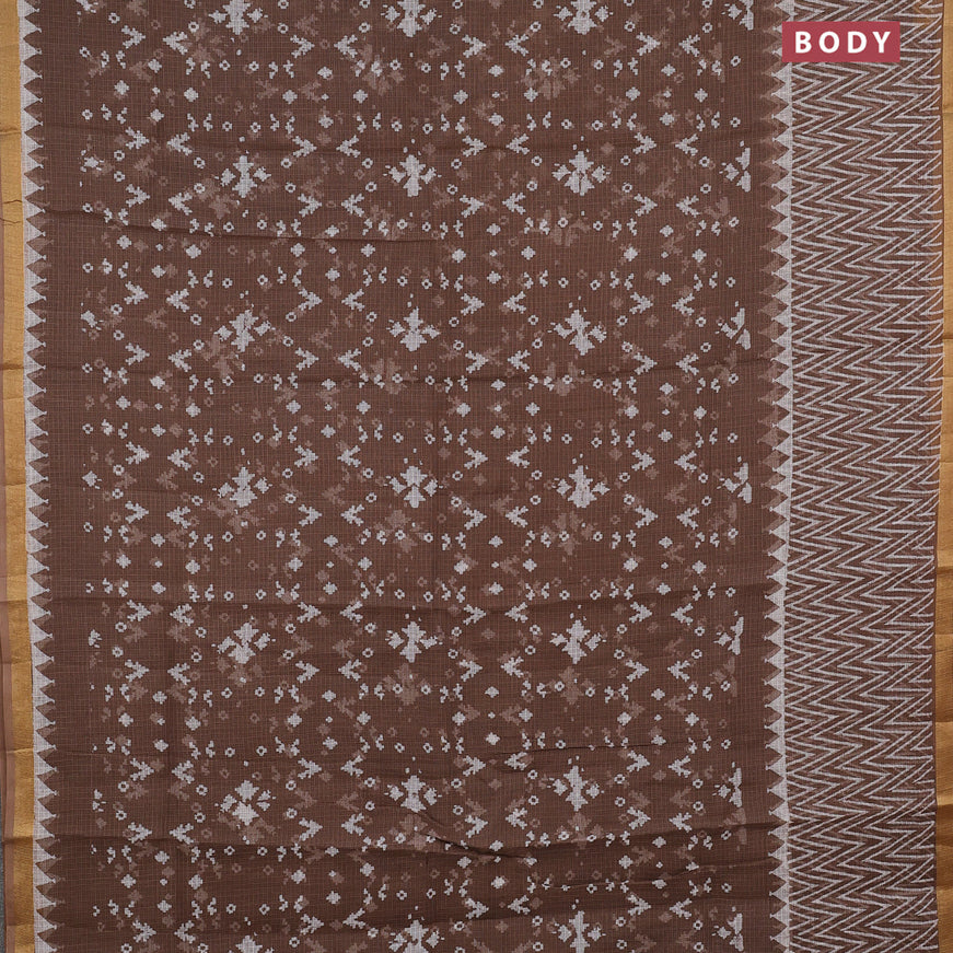 Kota saree brown shade with allover prints and zari woven border