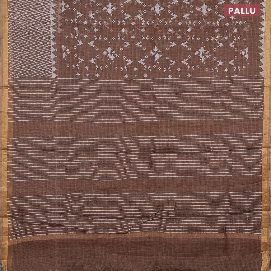 Kota saree brown shade with allover prints and zari woven border