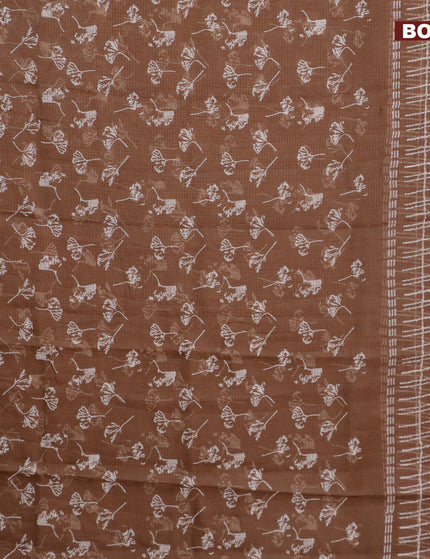 Kota saree brown shade with allover leaf butta prints and zari woven border