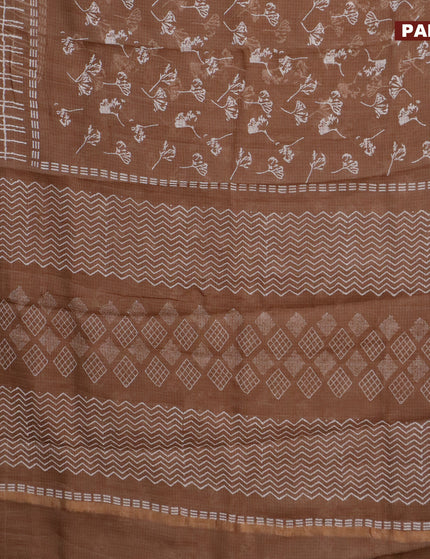 Kota saree brown shade with allover leaf butta prints and zari woven border