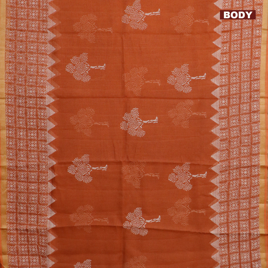 Kota saree rust shade with tree butta prints and zari woven border