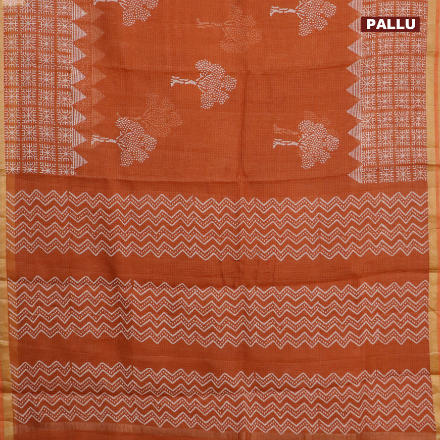 Kota saree rust shade with tree butta prints and zari woven border