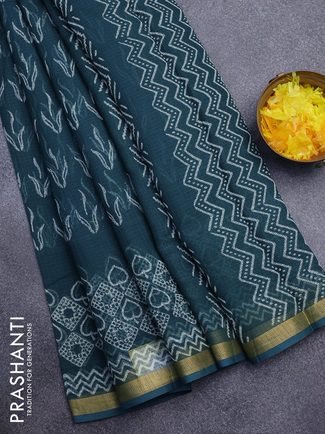 Kota saree peacock green with allover butta prints and zari woven border