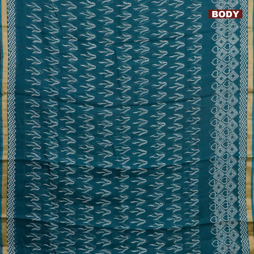 Kota saree peacock green with allover butta prints and zari woven border