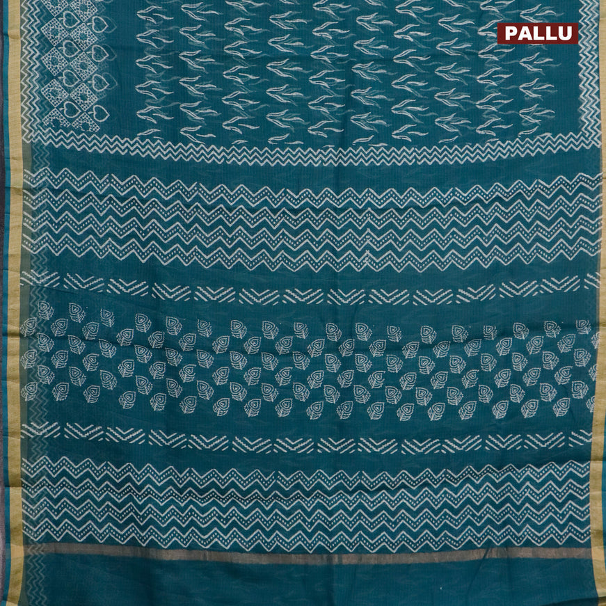 Kota saree peacock green with allover butta prints and zari woven border