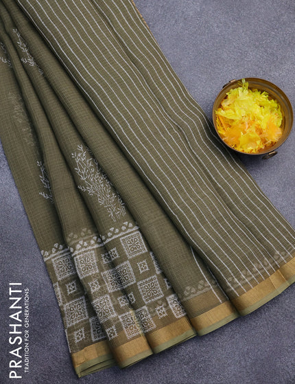 Kota saree military green with butta prints and zari woven border