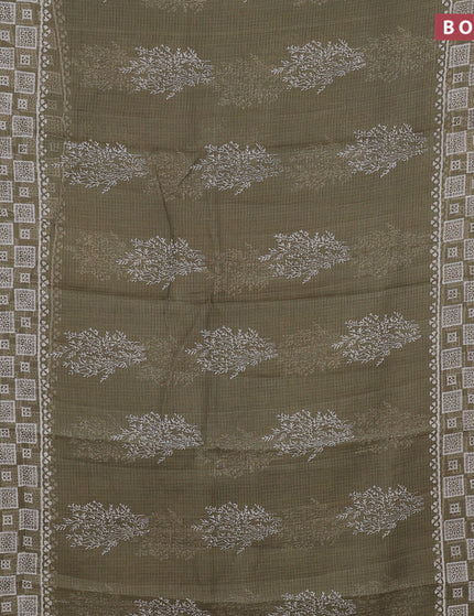 Kota saree military green with butta prints and zari woven border