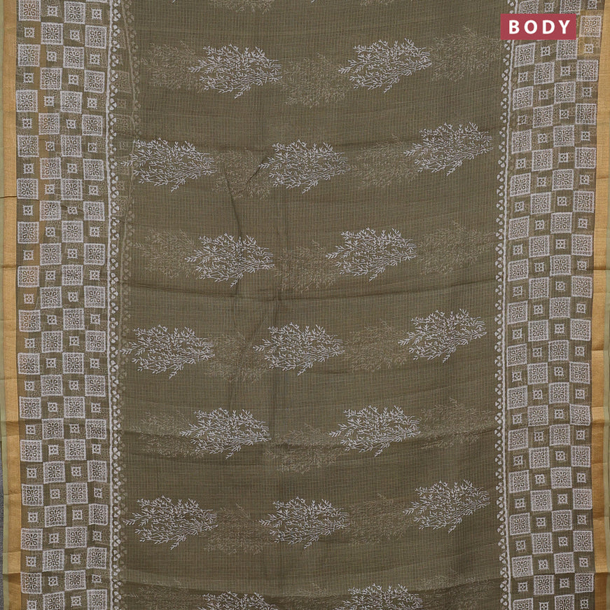 Kota saree military green with butta prints and zari woven border