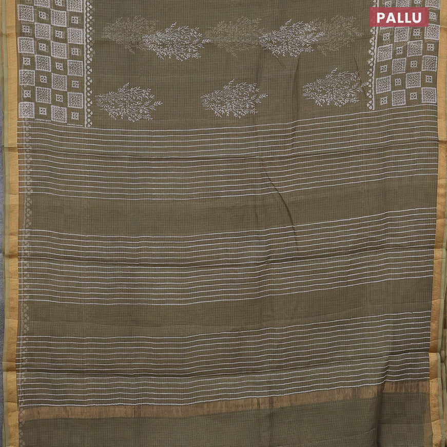 Kota saree military green with butta prints and zari woven border