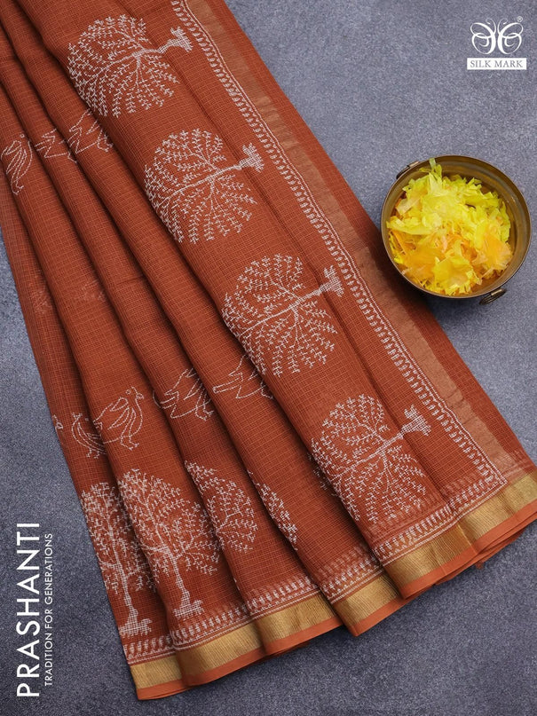 Kota saree rust shade with butta prints and zari woven border