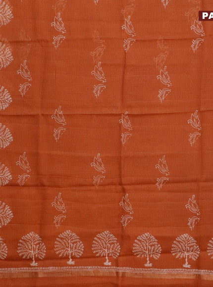 Kota saree rust shade with butta prints and zari woven border