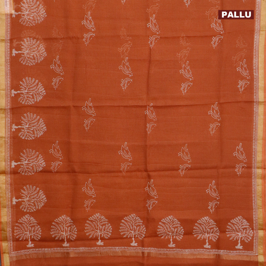 Kota saree rust shade with butta prints and zari woven border