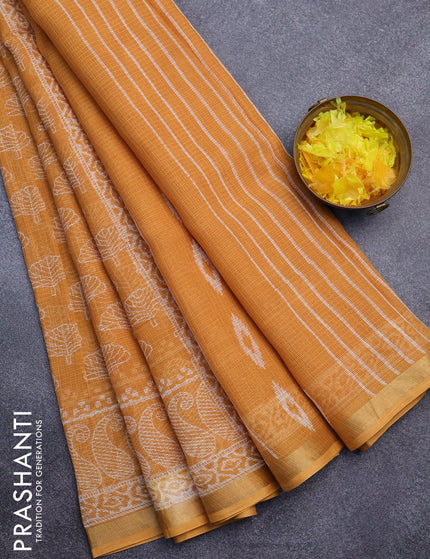 Kota saree orange with allover butta prints and zari woven border