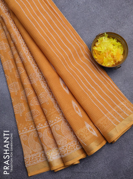 Kota saree orange with allover butta prints and zari woven border