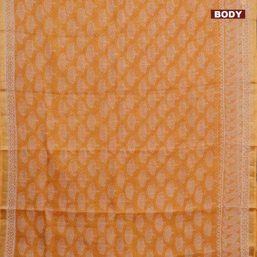 Kota saree orange with allover butta prints and zari woven border