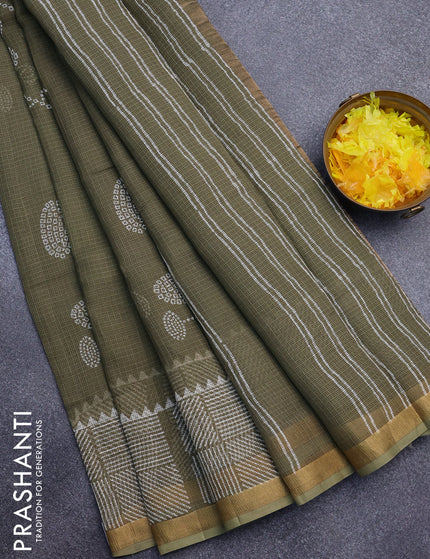 Kota saree military green with butta prints and zari woven border