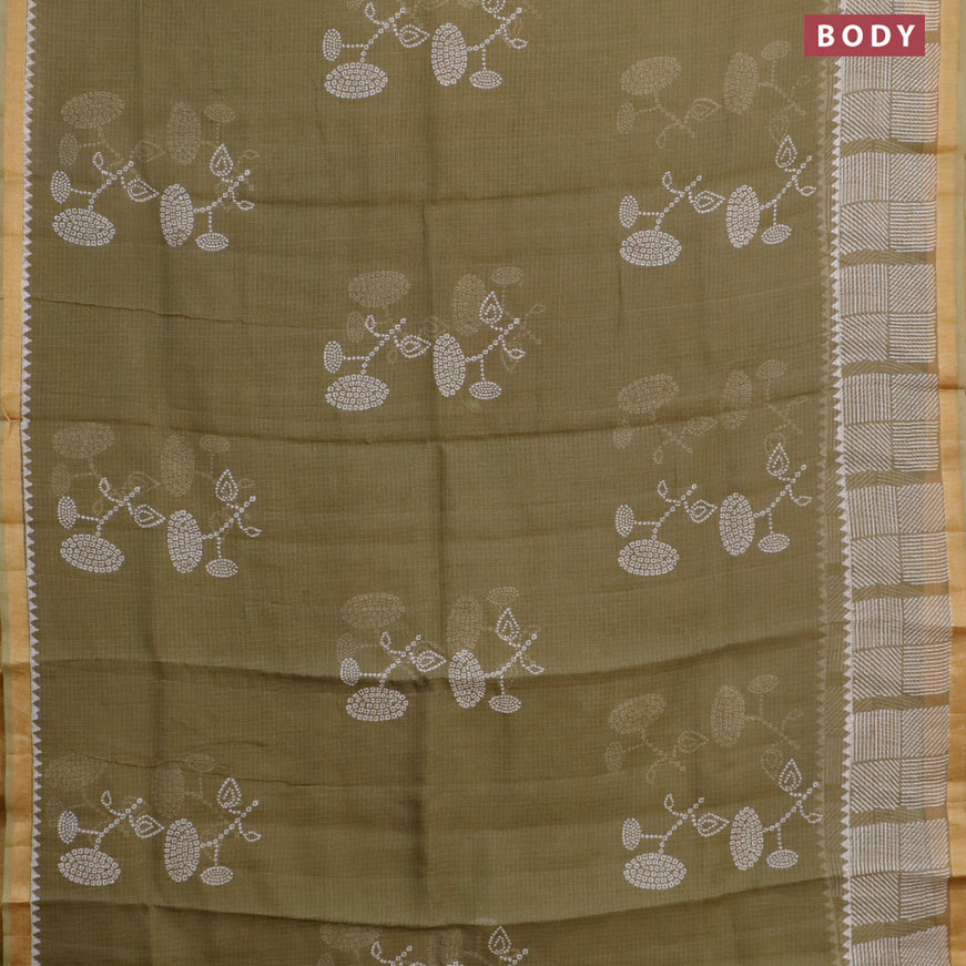 Kota saree military green with butta prints and zari woven border