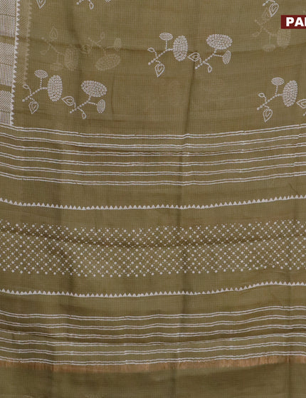 Kota saree military green with butta prints and zari woven border