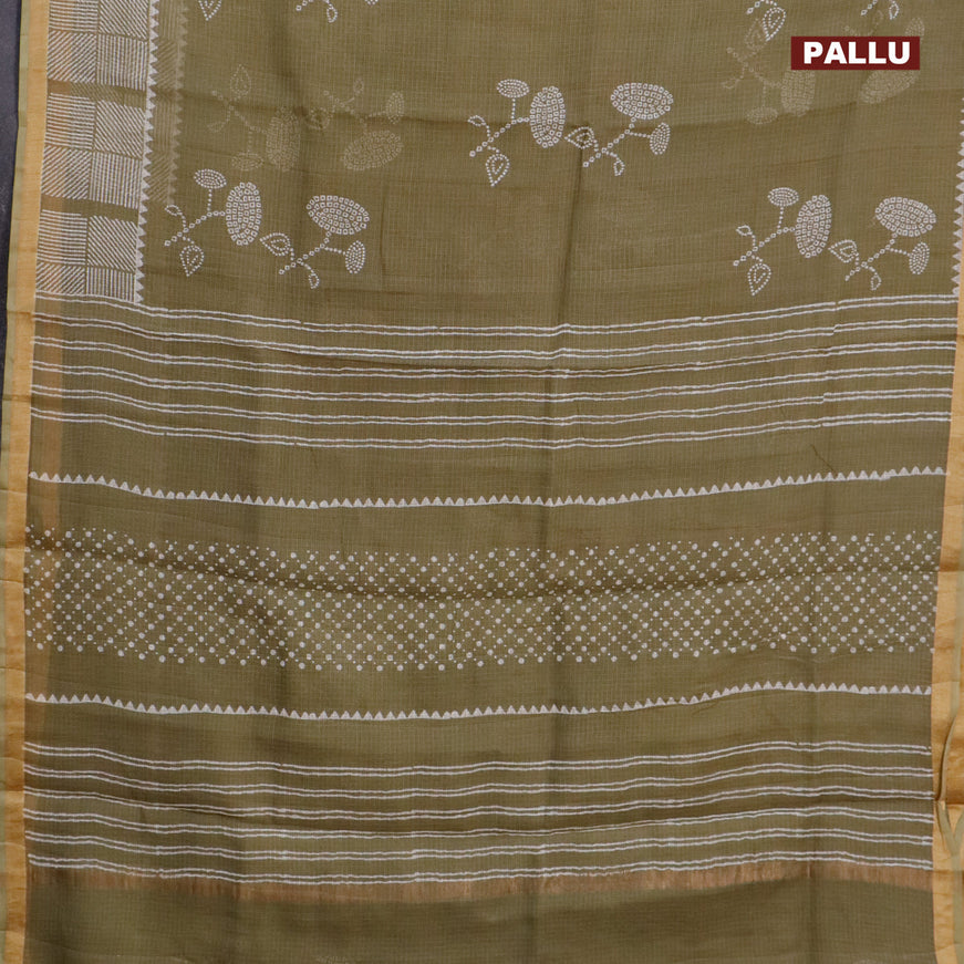 Kota saree military green with butta prints and zari woven border