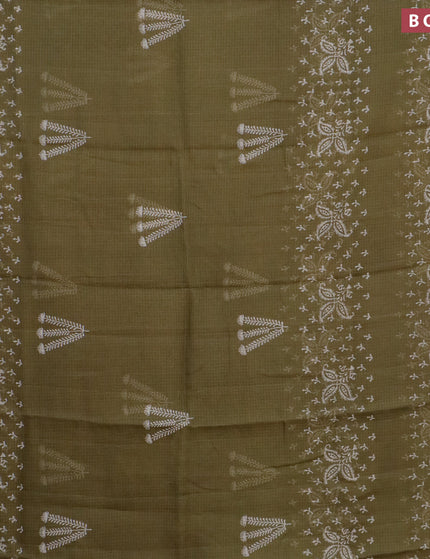 Kota saree military green with butta prints and zari woven border