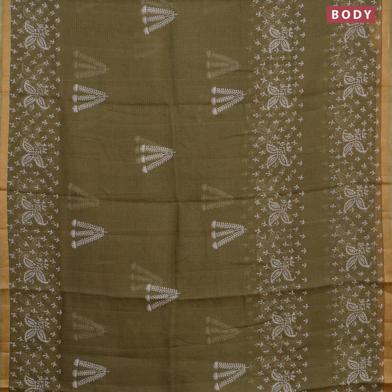 Kota saree military green with butta prints and zari woven border