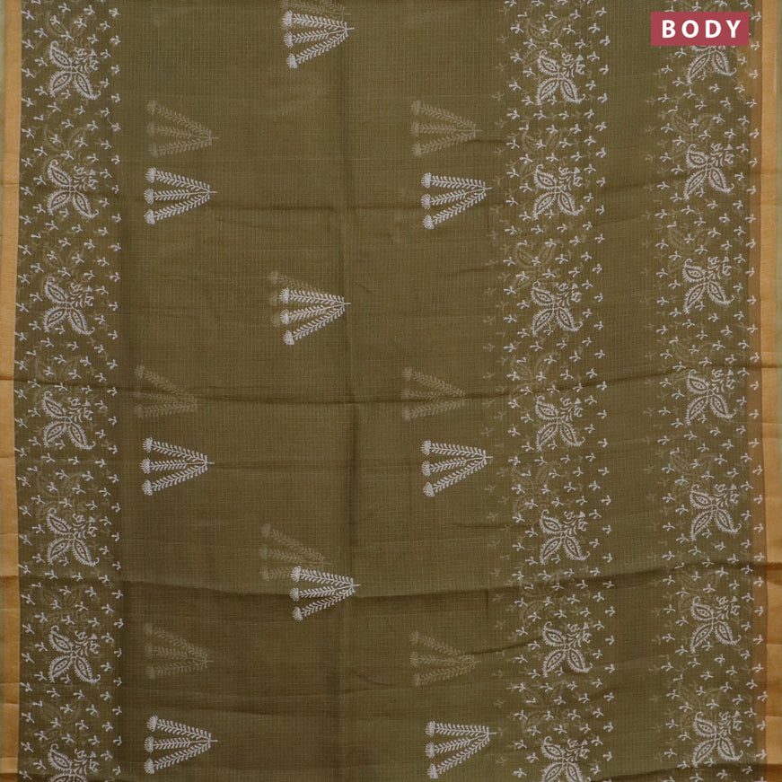 Kota saree military green with butta prints and zari woven border